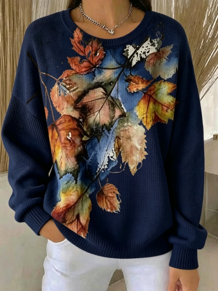 Women Maple Leaf Crew Neck Casual Spring/Fall Long Sleeve Sweatshirt