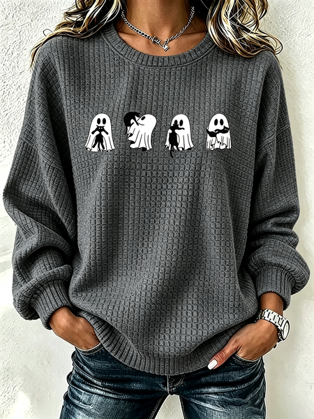 Casual Cat Crew Neck Long Sleeve Sweatshirt
