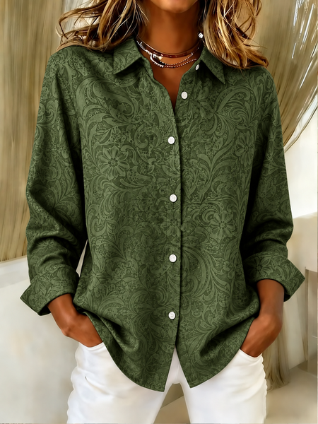 Women Floral Pattern Shirt Collar Long Sleeve Shirt Vintage Daily Spring/Fall Top