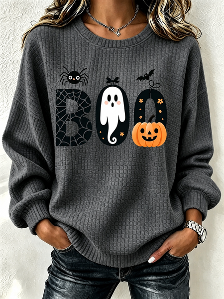Women Halloween Crew Neck Printing Casual Spring/Fall Long Sleeve Sweatshirt