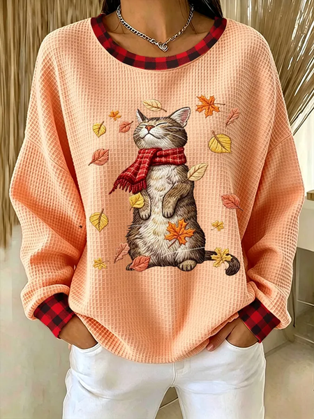 Women Plaid Crew Neck Casual Spring/Fall Long Sleeve Sweatshirt
