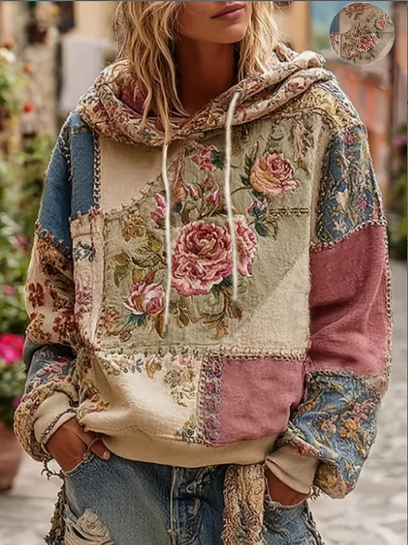 Women Floral Printing Long Sleeve Casual Daily Spring/Fall Hoodie