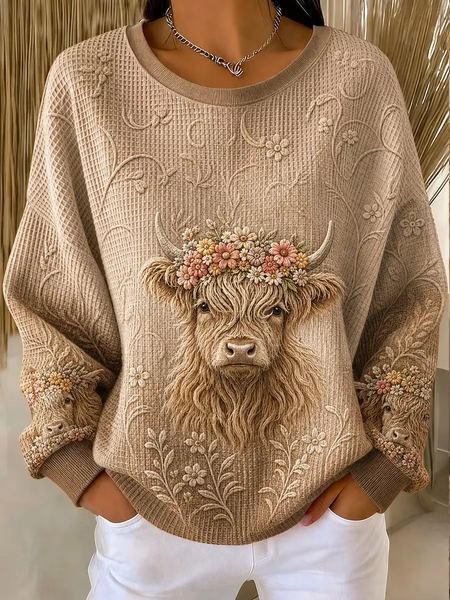Women Floral Crew Neck Casual Spring/Fall Long Sleeve Sweatshirt