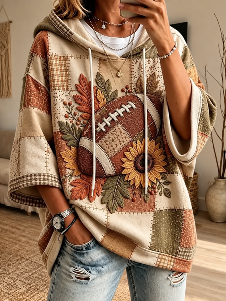 Women Sunflower Half Sleeve Casual Holiday Spring/Fall Hoodie
