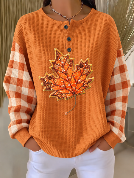 Women Plaid Crew Neck Casual Spring/Fall Long Sleeve Sweatshirt