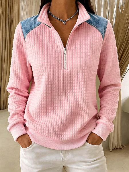 Women Abstract Stand Collar Printing Casual Spring/Fall Long Sleeve Sweatshirt