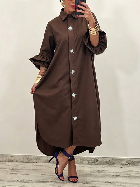 Cotton Casual Solid Loose 3/4 Bell Sleeve Maxi Shirt Dress with Pockets 1 Cotton Casual Solid Loose 3/4 Bell Sleeve Maxi Shirt Dress with Pockets