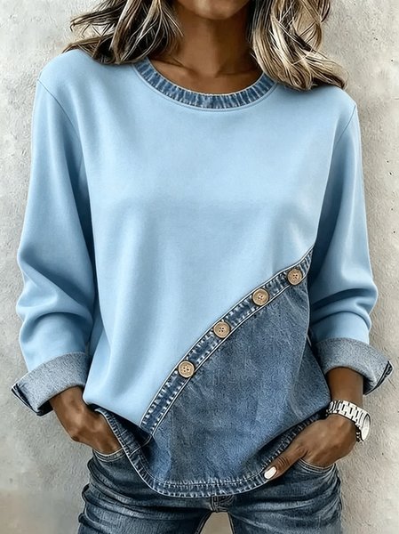 Casual Geometric Crew Neck Long Sleeve T-shirt