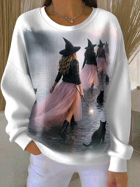 Casual Cat Crew Neck Long Sleeve Sweatshirt