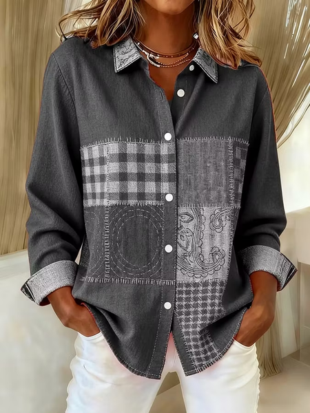 Women Abstract Graphic Casual Shirt Shirt Collar Long Sleeve Printing Top