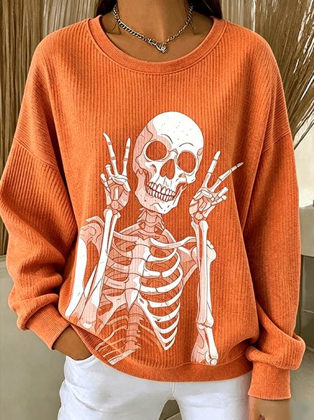 Casual Skull Crew Neck Long Sleeve Sweatshirt