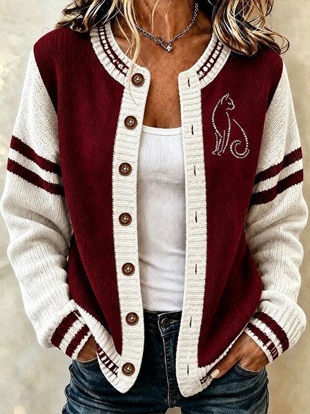 Women Geometric Long Sleeve Comfy Casual Cardigan