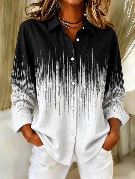 Women Abstract Vintage Shirt Shirt Collar Long Sleeve Top