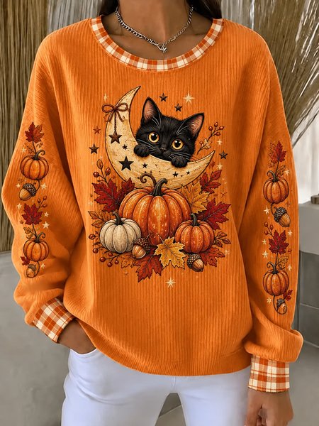 Casual Maple Leaf Crew Neck Long Sleeve Sweatshirt