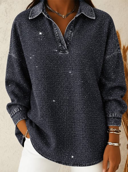 Casual Plain Shawl Collar Long Sleeve Sweatshirt