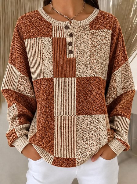 Casual Geometric Henley Collar Long Sleeve Sweatshirt