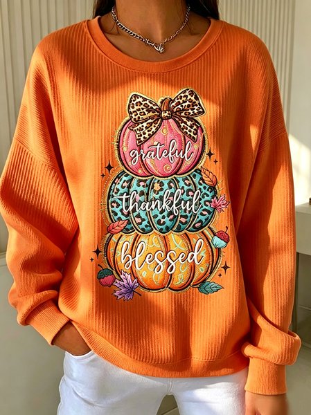 Casual Text Letters Crew Neck Long Sleeve Sweatshirt