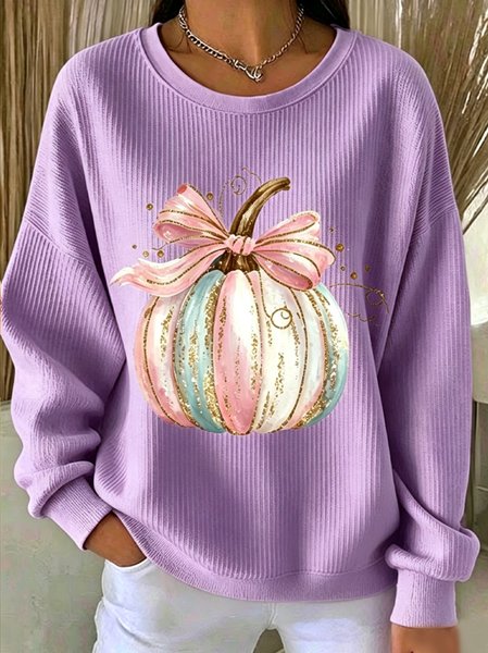 Casual Pumpkin Pattern Crew Neck Long Sleeve Sweatshirt