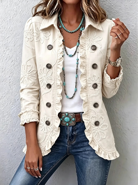 Women Spring/Fall Outerwear Vintage Floral Long Sleeve Shawl Collar Jacket