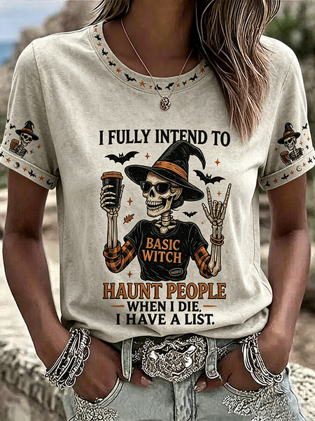 Casual Skull Crew Neck Short Sleeve T-shirt