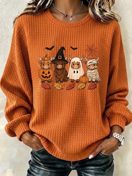 Casual Halloween Crew Neck Long Sleeve Sweatshirt