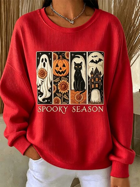 Casual Cat Crew Neck Long Sleeve Sweatshirt