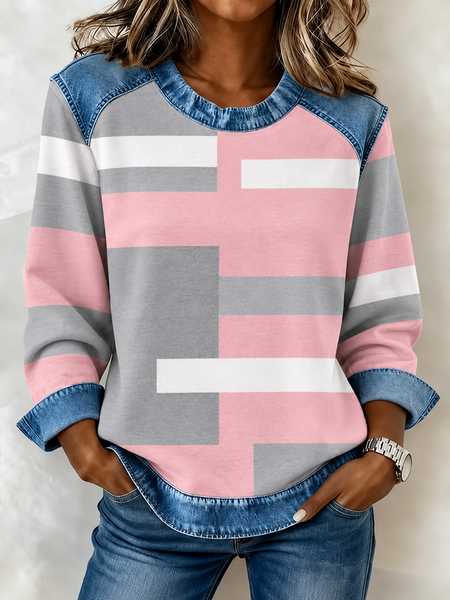 Casual Abstract Graphic Crew Neck Long Sleeve Sweatshirt