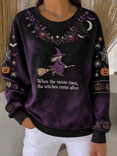 Casual Halloween (pumpkin) Crew Neck Long Sleeve Sweatshirt
