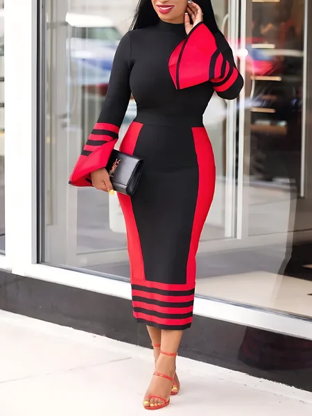 Urban Plaid Printing Mock Neck Midi Dress 1 Urban Plaid Printing Mock Neck Midi Dress