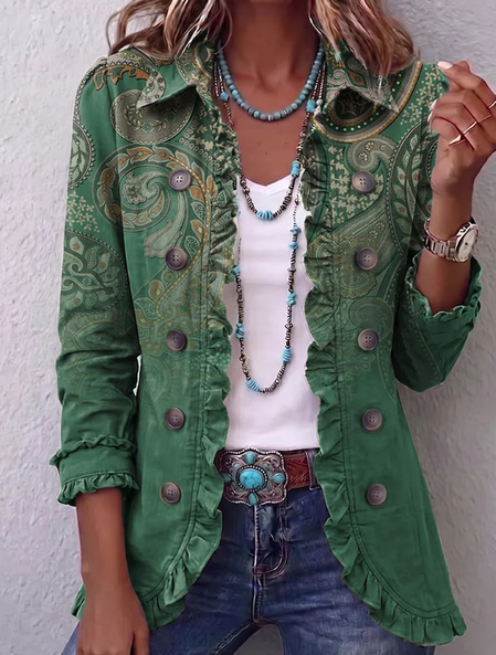 Women Spring/Fall Outerwear Vintage Floral Long Sleeve Shawl Collar Jacket