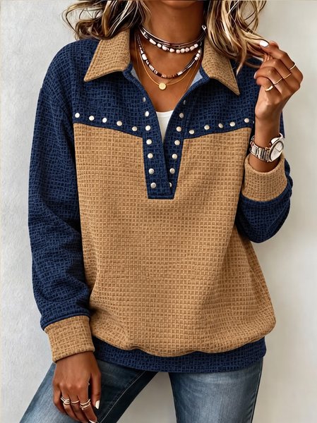 Vintage Geometric Shawl Collar Long Sleeve Sweatshirt