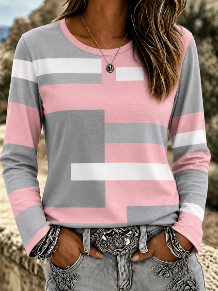 Casual Abstract Graphic Crew Neck Long Sleeve T-shirt
