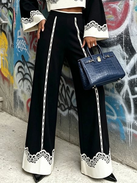 Urban Color Block Split Joint Wide Leg Pants