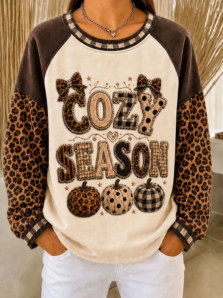 Casual Leopard Crew Neck Long Sleeve Sweatshirt