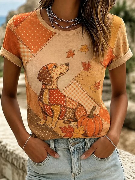 Casual Dog Crew Neck Short Sleeve T-shirt