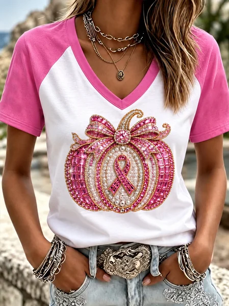 Casual Pumpkin Pattern Crew Neck Short Sleeve T-shirt