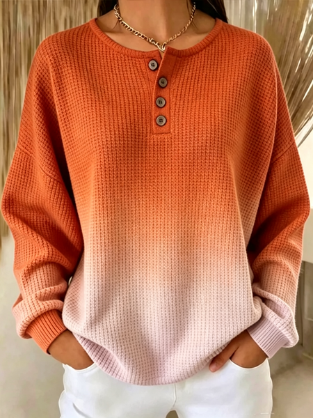 Women Ombre Henley Collar Casual Spring/Fall Long Sleeve Sweatshirt 1 Women Ombre Henley Collar Casual Spring/Fall Long Sleeve Sweatshirt