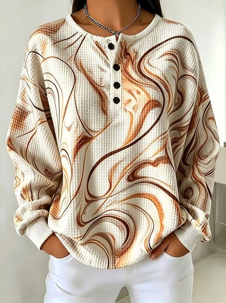Casual Abstract Henley Collar Long Sleeve Sweatshirt