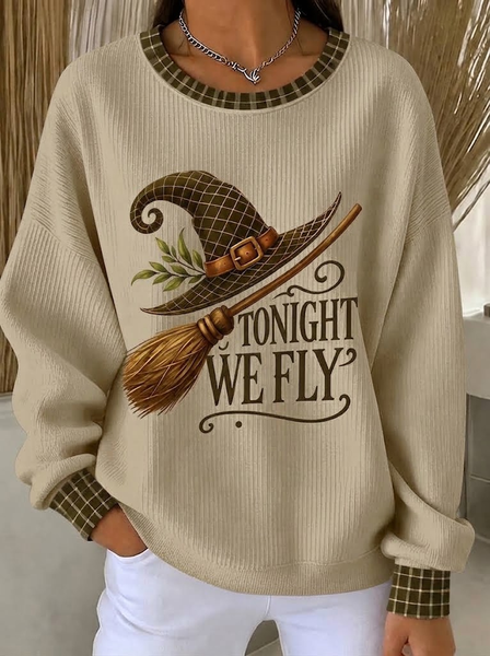 Casual Plaid Crew Neck Long Sleeve Sweatshirt