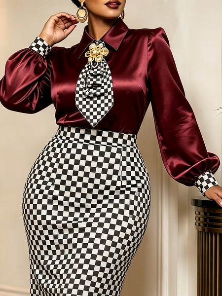 Elegant Plaid Shirt Collar Shirt Lncludes With Tie 1 Elegant Plaid Shirt Collar Shirt Lncludes With Tie
