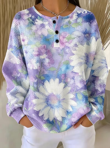 Casual Floral Crew Neck Long Sleeve Sweatshirt