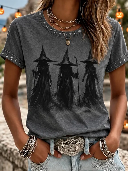 Casual Halloween Crew Neck Short Sleeve T-shirt