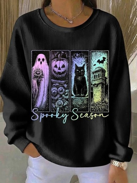Casual Text Letters Crew Neck Long Sleeve Sweatshirt
