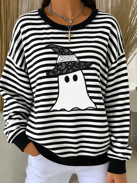 Casual Striped Crew Neck Long Sleeve Sweatshirt