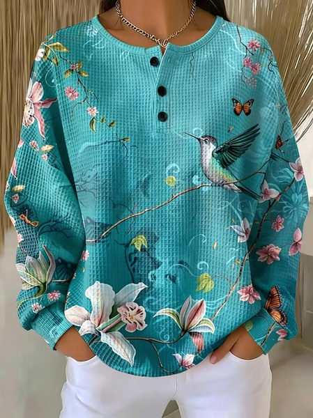 Casual Floral Crew Neck Long Sleeve Sweatshirt