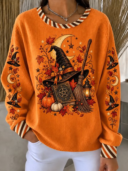 Casual Halloween (pumpkin) Crew Neck Long Sleeve Sweatshirt