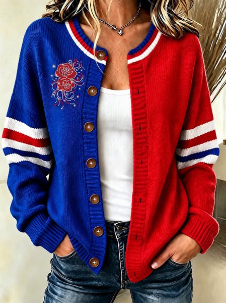 Women Geometric Long Sleeve Comfy Casual Cardigan