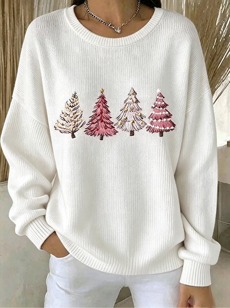 Casual Christmas Tree Crew Neck Long Sleeve Sweatshirt
