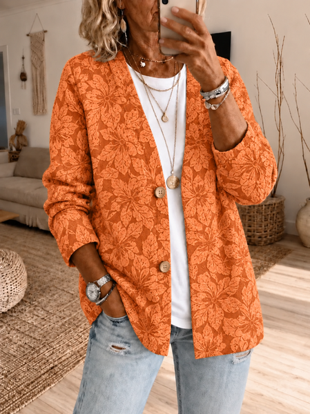 Women Spring/Fall Outerwear Casual Printing Floral Long Sleeve Jacket