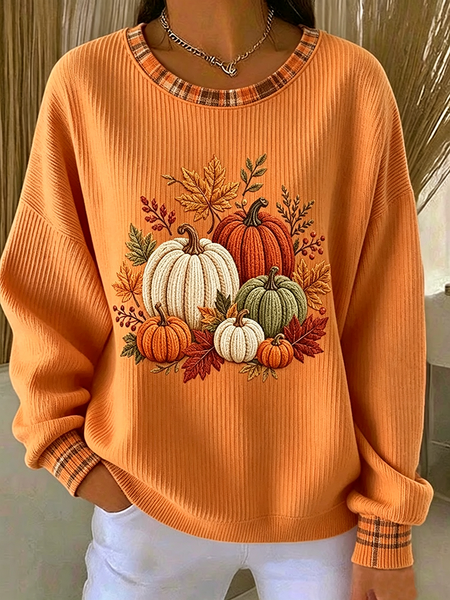 Casual Plaid Crew Neck Long Sleeve Sweatshirt